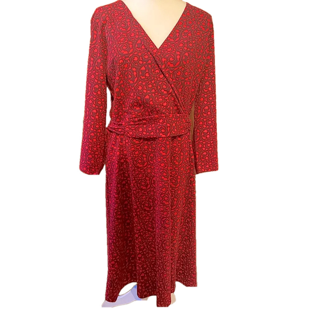 3/4 sleeve faux wrap dress, paisley like print. Lands End, - Picture 1 of 6